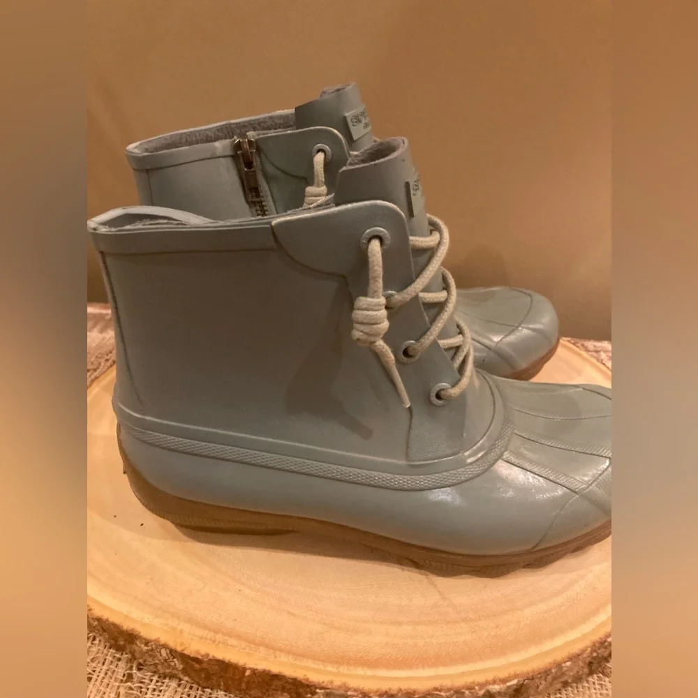 Sperry Salt Water Mint Green‎ Rain Boots Booties Sz 6.5 Side Zip Boots Prep